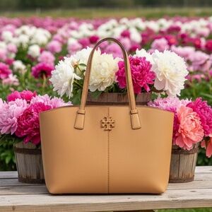 NEW Tory Burch Mcgraw Tiramisu Tan Leather Carryall Shopper Tote